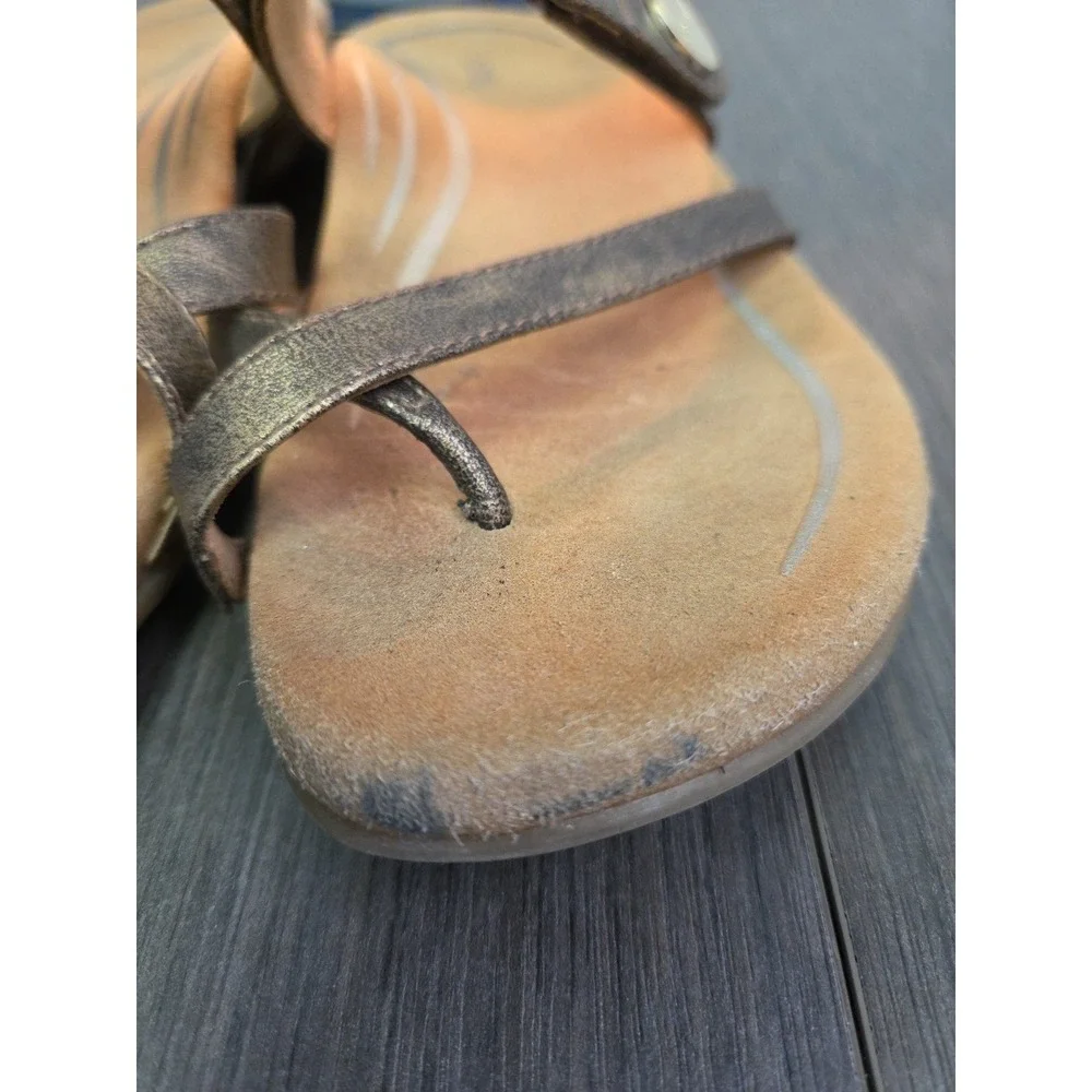 Aetrex Izzy Bronze Faux Leather Comfort Slide Sandals Sz 7 Orthotic